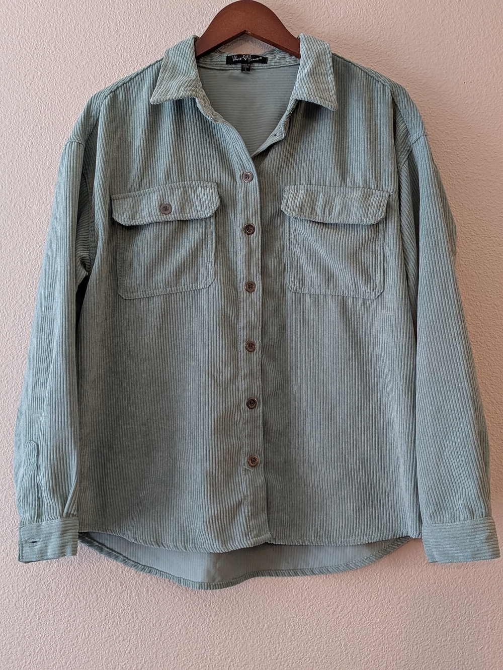 Velvet Heart Corduroy Button-Down Shirt Jacket - Sage Green